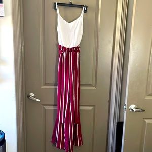 Womens Burgandy and, white pant suit